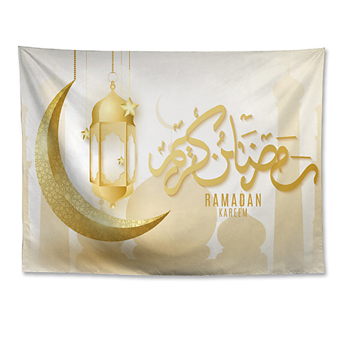 

Eid Mubarak Islamic Muslim Ramadan Wall Tapestry Art Decor Blanket Curtain Hanging Home Bedroom Living Room Decoration Polyester Yellow Moon Ramadan