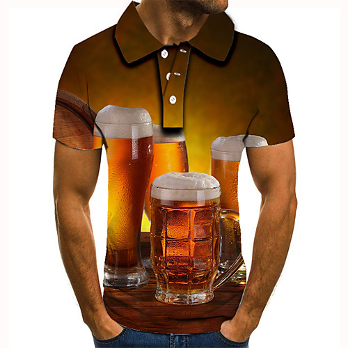 

Men's Golf Shirt Tennis Shirt 3D Print Graphic Prints Beer Button-Down Short Sleeve Street Tops Casual Fashion Cool Brown / Sports