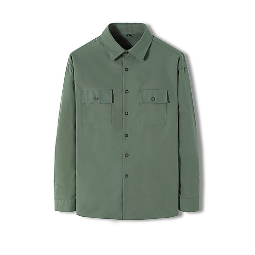 

Men's Shirt Solid Colored Button-Down Long Sleeve Casual Tops 100% Cotton Basic Casual Comfortable Army Green Khaki Dark Gray