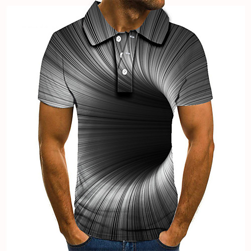 

Men's Golf Shirt Tennis Shirt 3D Print Optical Illusion Geometry Button-Down Short Sleeve Street Tops Casual Fashion Cool Gray / Sports