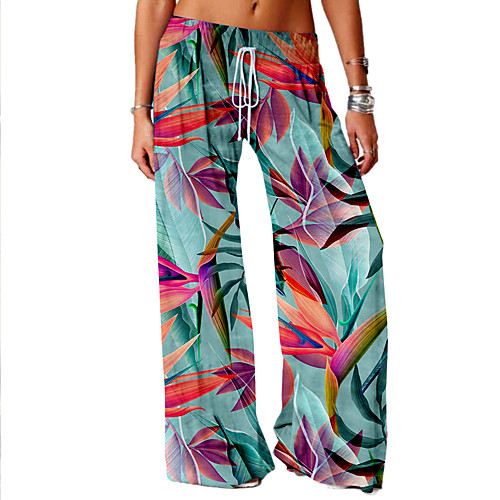 

Women's Basic Soft Comfort Daily Home Chinos Pants Flower / Floral Graphic Prints Full Length Elastic Drawstring Design Print Red Green