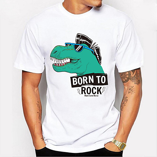

Men's T shirt Shirt Other Prints Cartoon Dinosaur Print Short Sleeve Daily Tops Simple White