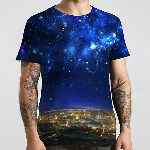 

Men's Unisex Tee T shirt 3D Print Galaxy Graphic Prints Plus Size Print Short Sleeve Casual Tops Basic Designer Big and Tall Blue