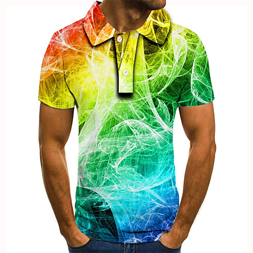 

Men's Golf Shirt 3D Print Graphic Prints Streamer Button-Down Short Sleeve Street Tops Casual Fashion Cool Rainbow / Sports