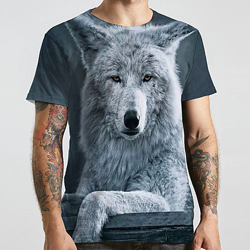 

Men's Unisex Tee T shirt 3D Print Graphic Prints Wolf Plus Size Print Short Sleeve Casual Tops Basic Designer Big and Tall Gray