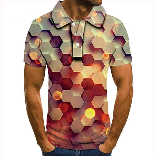 

Men's Golf Shirt Tennis Shirt 3D Print Geometric Argyle Button-Down Short Sleeve Street Tops Casual Fashion Cool Red / Sports