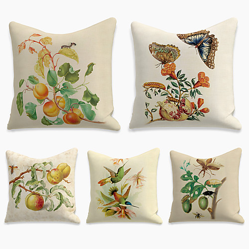 

Cushion Cover 5PC Faux Linen Soft Square Throw Pillow Cover Cushion Case Pillowcase for Sofa Bedroom 45 x 45 cm (18 x 18 Inch) Superior Quality Machine Washable Double Side Print Fruit Animal