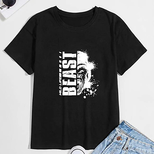 

Men's Unisex Tee T shirt Hot Stamping Graphic Prints Human face BEAST Plus Size Print Short Sleeve Casual Tops 100% Cotton Basic Designer Big and Tall Black