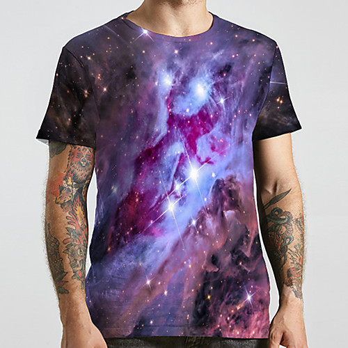 

Men's Unisex Tee T shirt 3D Print Galaxy Graphic Prints Plus Size Print Short Sleeve Casual Tops Basic Designer Big and Tall Purple