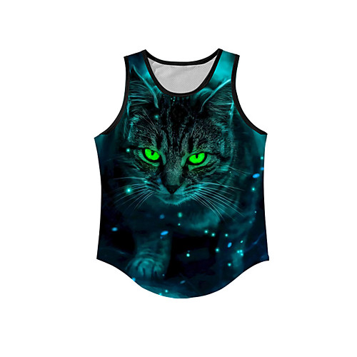 

Men's Tank Top Undershirt Shirt 3D Print Cat Graphic Prints Animal Print Sleeveless Daily Tops Casual Designer Big and Tall Round Neck Blue / Summer