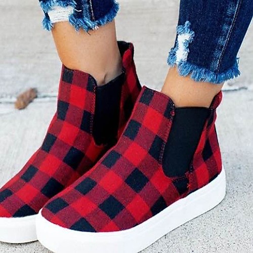 

Women's Flats Canvas Shoes Flat Heel Round Toe Canvas Check Black / Red