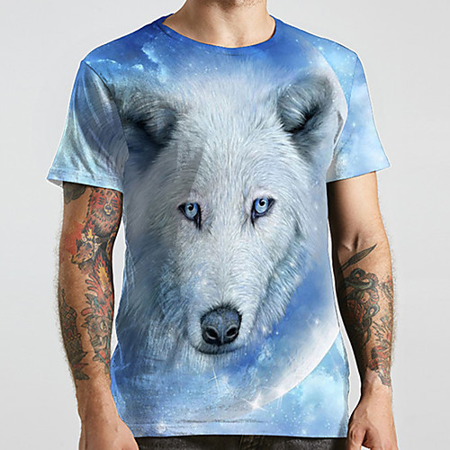 

Men's Unisex Tee T shirt 3D Print Graphic Prints Wolf Plus Size Print Short Sleeve Casual Tops Basic Designer Big and Tall Blue
