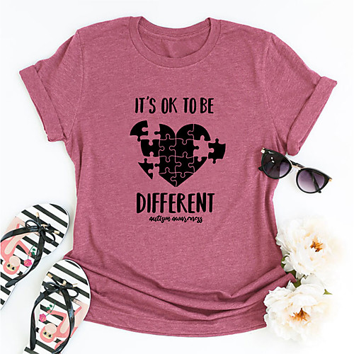 

Women's T shirt Graphic Heart Letter Print Round Neck Tops Basic Basic Top Blue Blushing Pink Wine