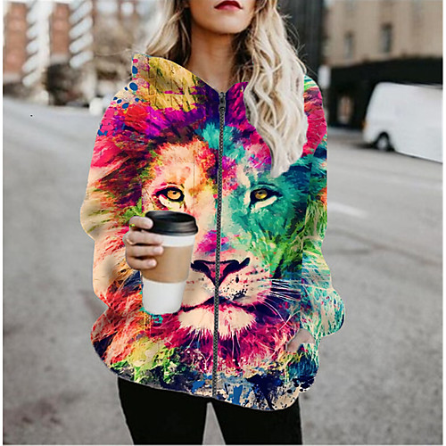 

Women's Jacket Daily Fall Spring Regular Coat Regular Fit Casual Jacket Long Sleeve Animal Patterned Print Fuchsia / Holiday