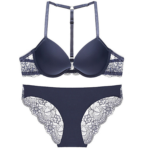 

Women's Bra & Panty Set Underwire Bra 3/4 Cup Solid Color Sexy Blue
