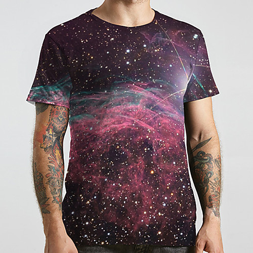 

Men's Unisex Tee T shirt 3D Print Galaxy Graphic Prints Plus Size Print Short Sleeve Casual Tops Basic Designer Big and Tall Purple