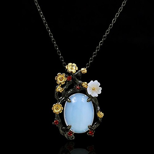 

Women's White Moonstone Necklace Simulated Floral / Botanicals Baroque European Brass Black 40 cm Necklace Jewelry 1pc For Halloween Anniversary Party Evening Festival