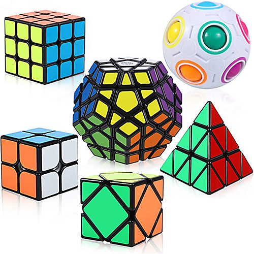 

QiYi Speed Cube Set, Puzzle Cube,6 Pack Magic Cube Bundle - 2x2x2 3x3x3 Pyraminx Pyramid Megaminx Skew Cube Magic Rainbow Ball Collection Puzzle Toy for Children Adults.