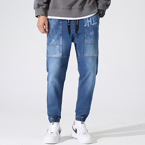

Men's Chino Pants Jeans Pants Patchwork Ankle-Length Black Blue
