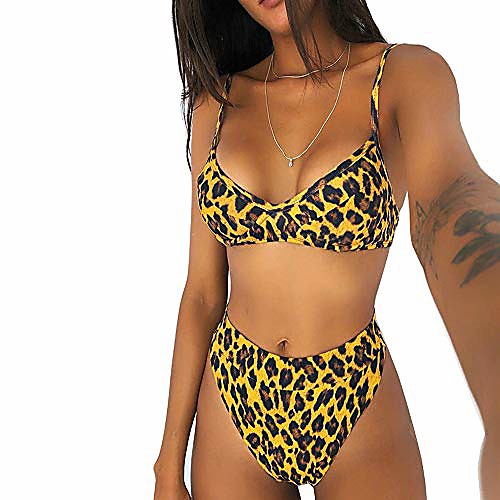 

Women's Bikini 2 Piece Swimsuit High Waist Push Up Leopard Red and yellow bars Yellow and white vertical bars Blue Yellow Swimwear Bathing Suits New Fashion Sexy / Padded Bras / Beach