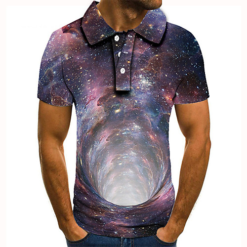 

Men's Golf Shirt Tennis Shirt 3D Print Graphic Prints Interstellar Button-Down Short Sleeve Street Tops Casual Fashion Cool Blue / Sports