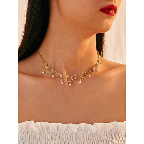 

Women's Choker Necklace Necklace Tassel Elegant Imitation Diamond Alloy Gold 33 cm Necklace Jewelry 1pc For Party Evening Gift Prom Birthday Party