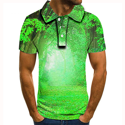 

Men's Golf Shirt Tennis Shirt 3D Print Scenery Graphic Prints Button-Down Short Sleeve Street Tops Casual Fashion Cool Green / Sports