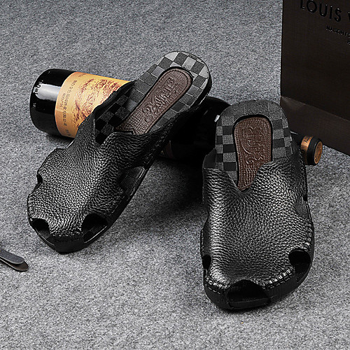

summer waterproof non-slip baotou outdoor imitation leather plastic baoyue slippers men sandals wholesale