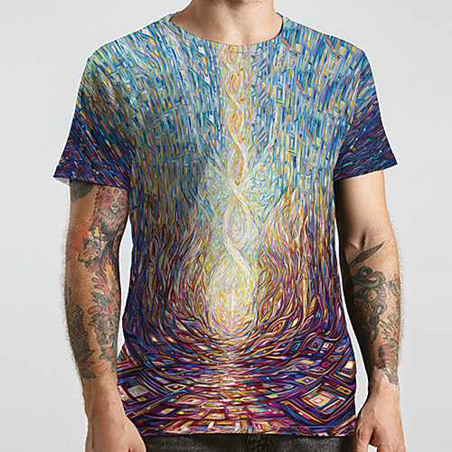 

Men's Unisex Tee T shirt 3D Print Graphic Prints Geometry Plus Size Print Short Sleeve Casual Tops Basic Designer Big and Tall Blue