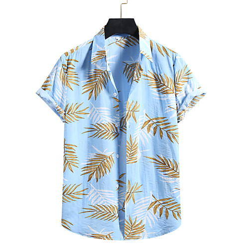 

Men's Shirt Other Prints Plants Print Short Sleeve Casual Tops Hawaiian Button Down Collar Blue Yellow White
