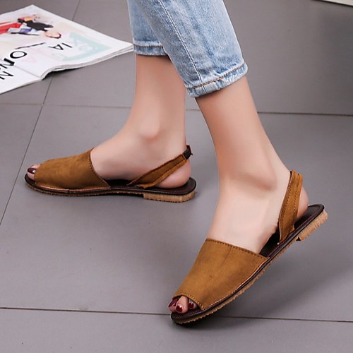 

Women's Slippers & Flip-Flops Flat Heel Open Toe Suede Solid Colored White Black Pink