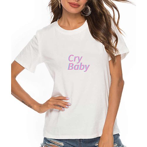 

Women's T shirt XOXO Letter Print Round Neck Tops 100% Cotton Basic Basic Top Black Purple Blushing Pink
