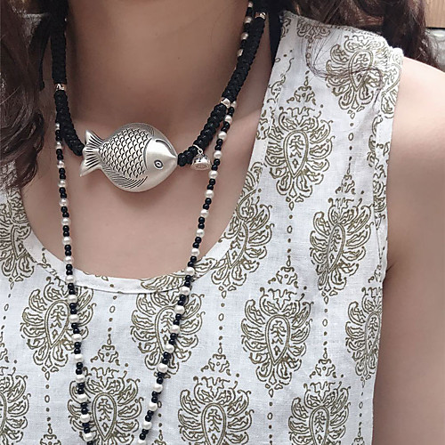 

Women's Couple's Choker Necklace Pendant Necklace Braided Fish Flower Lotus Flower Shape Vintage Modern Trendy Hip Hop Cord Alloy Silver 62 cm Necklace Jewelry 1pc For Street Gift Masquerade Birthday