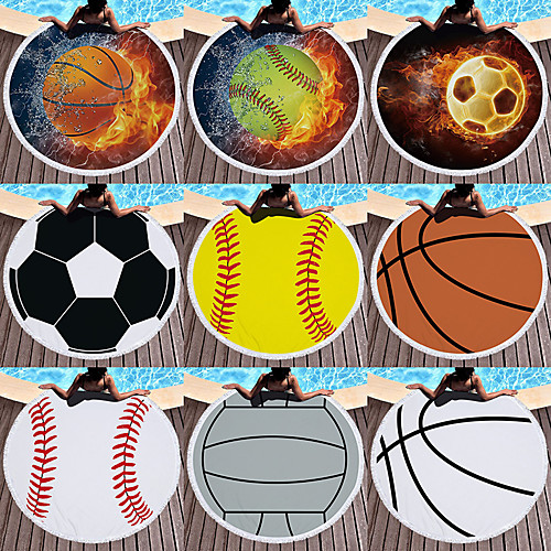 

Microfiber Round Beach Towel Blanket,Digital Printing and High Colour Fastness Super Water Absorbent Large Beach Towel with Football/Basketball Pattern