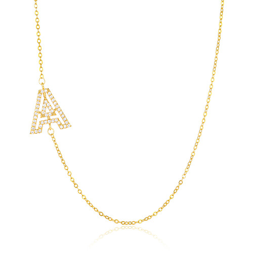 

letter necklace series jewelry, real gold-plated and micro-inlaid zircon copper necklace, clavicle chain
