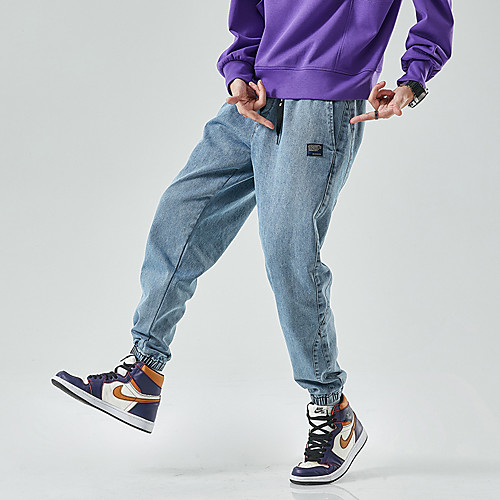 

Men's Casual / Sporty Athleisure Breathable Outdoor Sports Sport Daily Pants Jeans Pants Letter Full Length Drawstring Pocket Black Blue
