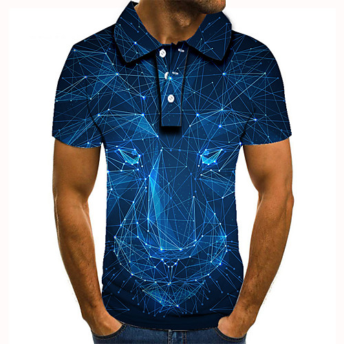 

Men's Golf Shirt Tennis Shirt 3D Print Graphic Prints Lion Argyle Button-Down Short Sleeve Street Tops Casual Fashion Cool Blue / Sports