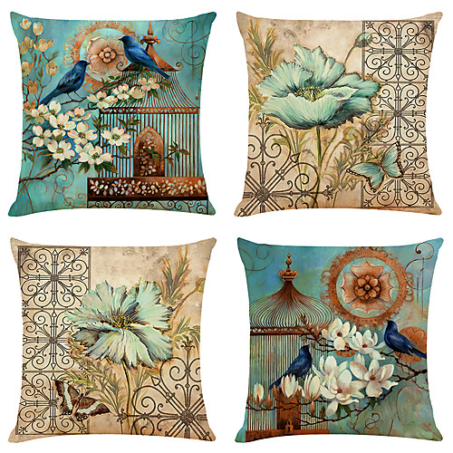 

Cushion Cover 4PCS Faux Linen Soft Decorative Square Throw Pillow Cover Cushion Case Pillowcase 45 x 45 cm (18 x 18 Inch) Superior Quality Machine Washable Outdoor Cushion for Sofa Couch Bed Chair