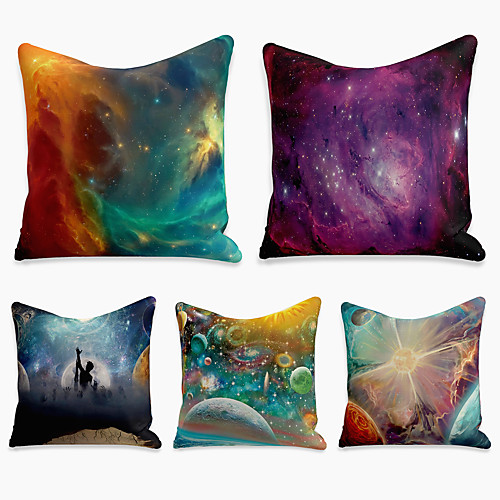 

Double Side Cushion Cover 5PC Faux Linen Soft Square Throw Pillow Cover Cushion Case Pillowcase for Sofa Bedroom 45 x 45 cm (18 x 18 Inch) Superior Quality Machine Washable Print Starry Sky