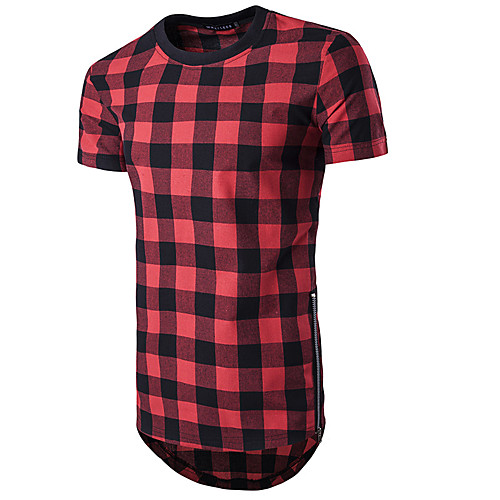 

Men's T shirt Lattice Short Sleeve Casual Tops Black Blue Red