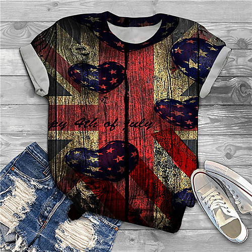 

Women's Plus Size Tops T shirt Graphic Flag Print Short Sleeve Crewneck Basic Black Big Size XL XXL 3XL 4XL 5XL / Holiday