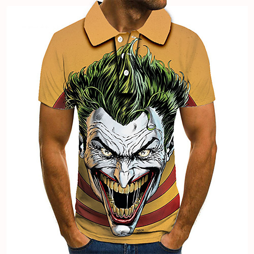

Men's Golf Shirt 3D Print Graphic Prints Human Button-Down Short Sleeve Street Tops Casual Fashion Cool Yellow / Sports