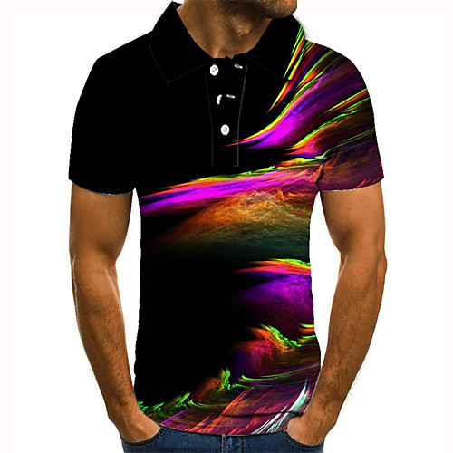 

Men's Golf Shirt 3D Print Gradient Graphic Prints Button-Down Short Sleeve Street Tops Casual Fashion Cool Black / Sports