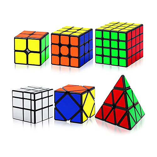 

QiYi Speed Cube Set, Magic Speed Cube Bundle 2x2 3x3 4x4 Pyramid Mirror Skewb Cube, Smooth Sticker Cubes Collection Puzzle Toy for Children Adults, Pack of 6