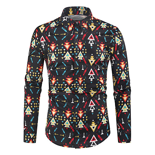 

Men's Shirt Other Prints Geometry Print Long Sleeve Casual Tops Ethnic Style White