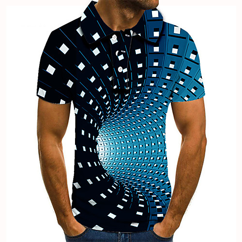 

Men's Golf Shirt Tennis Shirt 3D Print 3D Graphic Prints Button-Down Short Sleeve Street Tops Casual Fashion Cool Blue / Sports