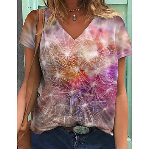 

Women's T shirt Floral Graphic Print V Neck Tops Basic Basic Top White Blushing Pink