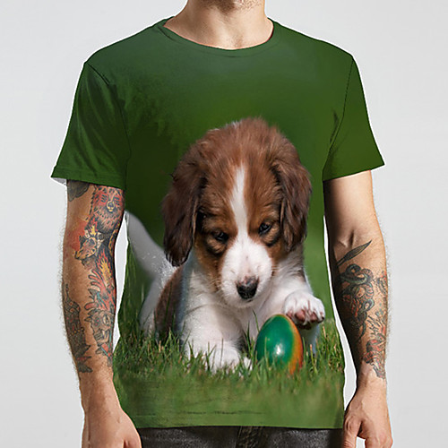 

Men's Unisex Tee T shirt 3D Print Dog Graphic Prints Animal Plus Size Print Short Sleeve Casual Tops Fashion Designer Big and Tall Green