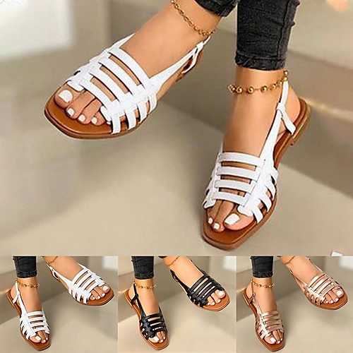 

Women's Sandals Gladiator Sandals Roman Sandals Flat Heel Round Toe PU Solid Colored White Black Champagne
