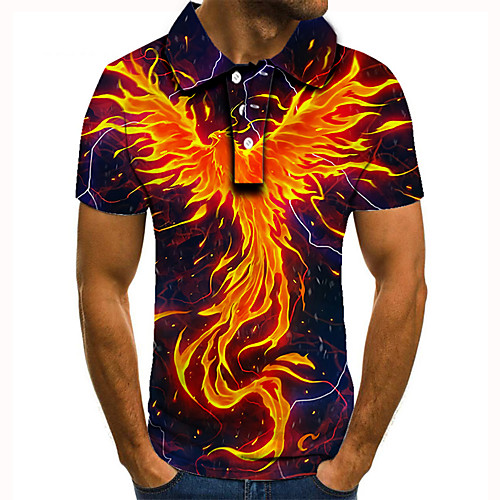 

Men's Golf Shirt Tennis Shirt 3D Print Graphic Prints Bird Flame Button-Down Short Sleeve Street Tops Casual Fashion Cool Yellow / Sports